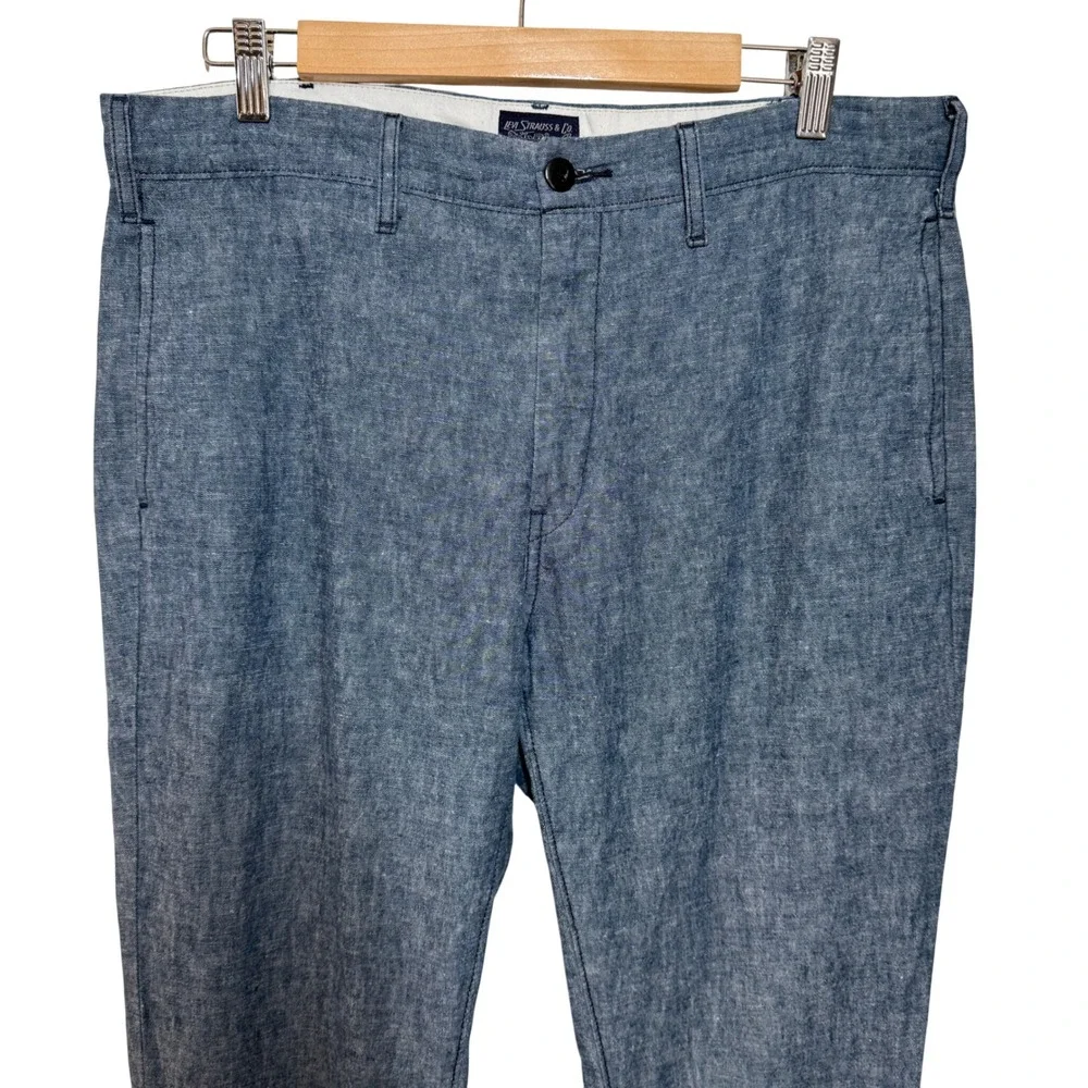 Levi Strauss Mens Blue Linen Cotton Blend Chambray Chino Trousers Pants 34x31